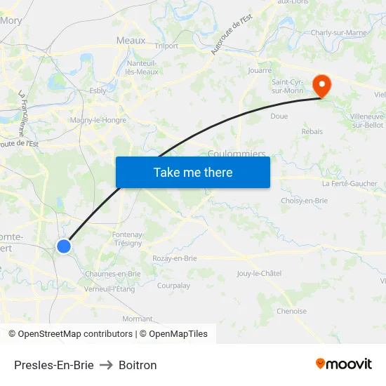 Presles-En-Brie to Boitron map