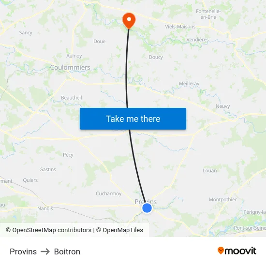 Provins to Boitron map