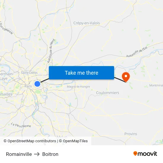 Romainville to Boitron map
