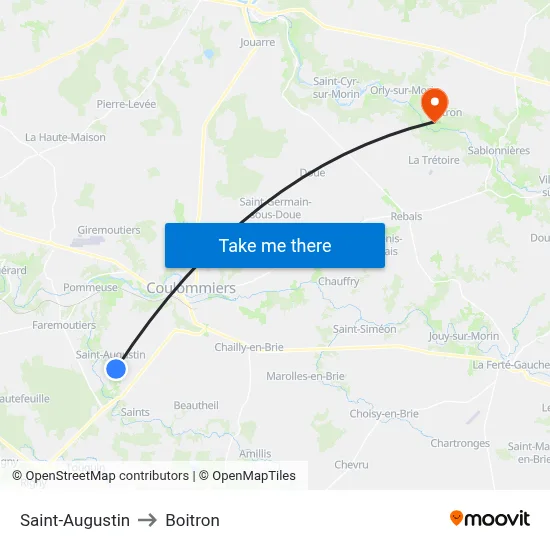 Saint-Augustin to Boitron map