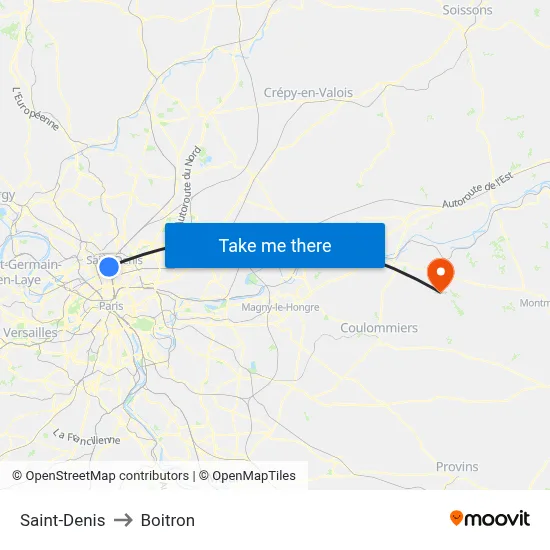 Saint-Denis to Boitron map