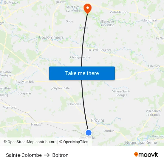Sainte-Colombe to Boitron map