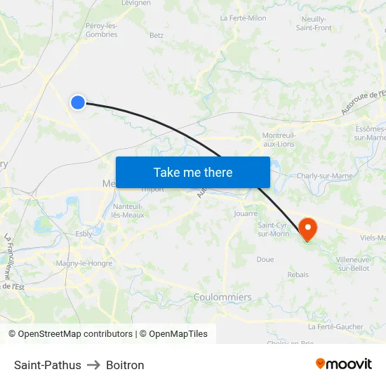 Saint-Pathus to Boitron map