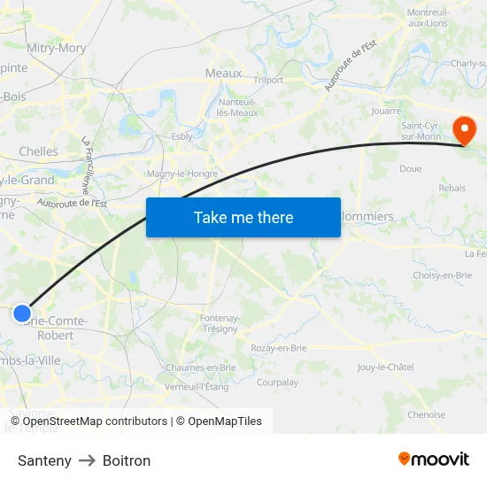 Santeny to Boitron map