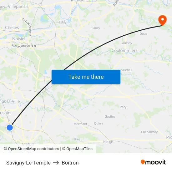 Savigny-Le-Temple to Boitron map