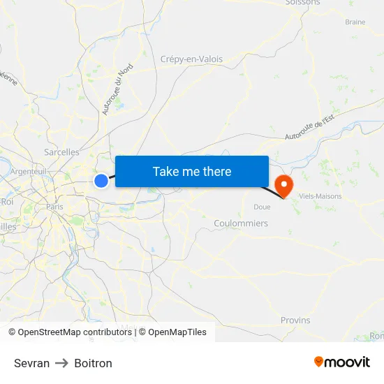 Sevran to Boitron map