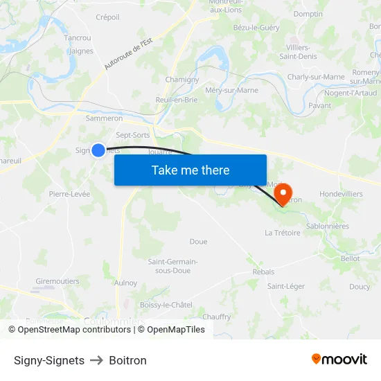 Signy-Signets to Boitron map