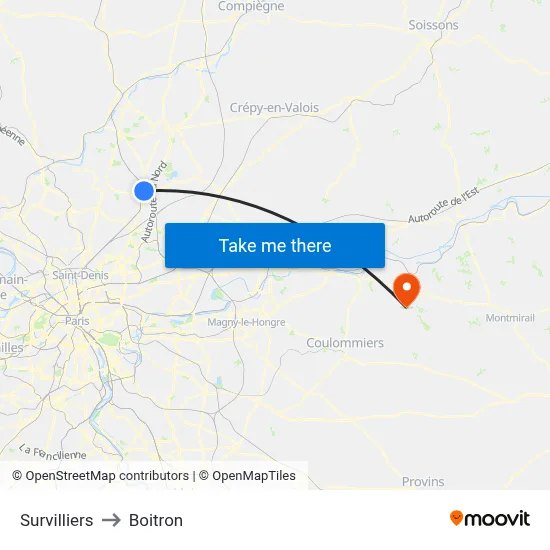 Survilliers to Boitron map