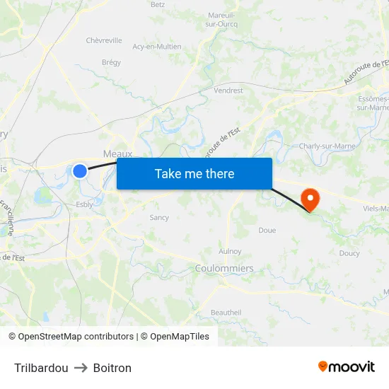 Trilbardou to Boitron map