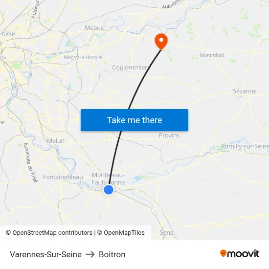 Varennes-Sur-Seine to Boitron map