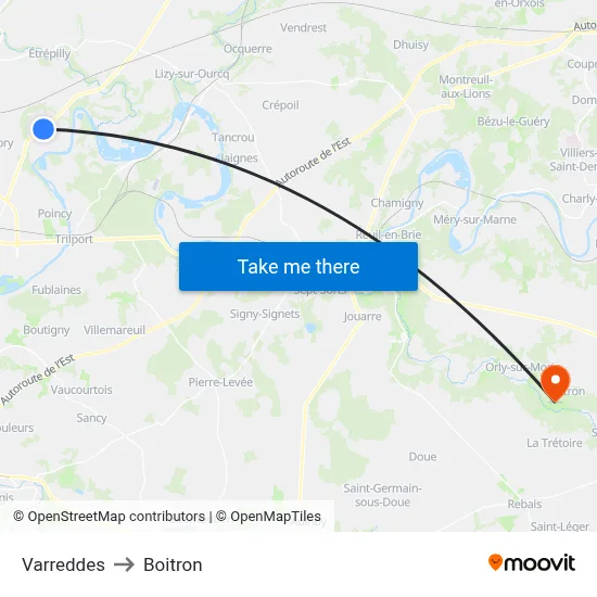 Varreddes to Boitron map