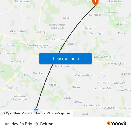 Vaudoy-En-Brie to Boitron map