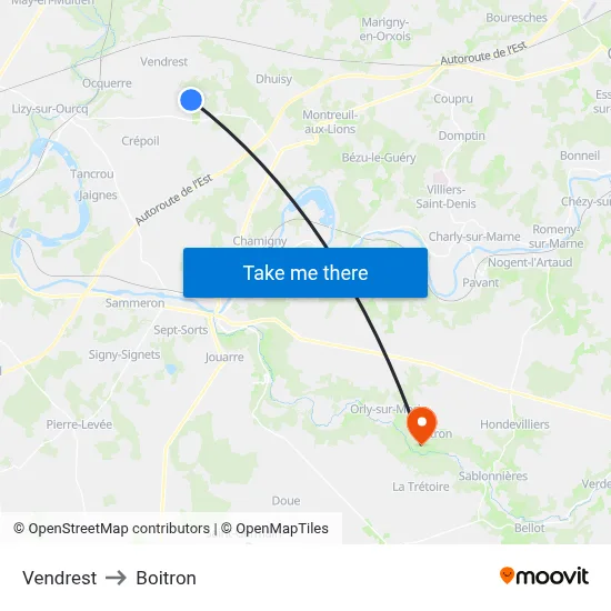 Vendrest to Boitron map
