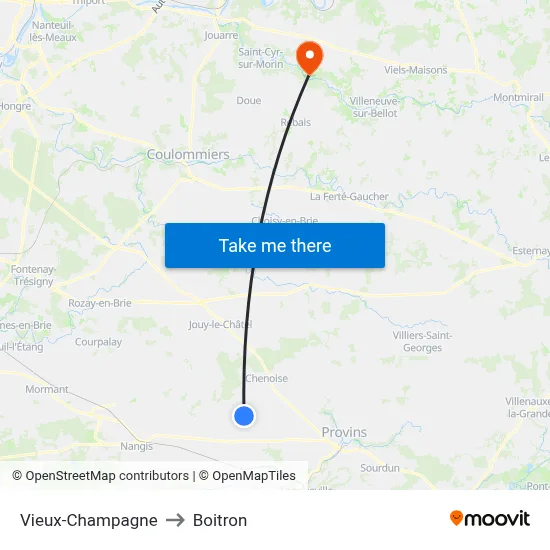 Vieux-Champagne to Boitron map