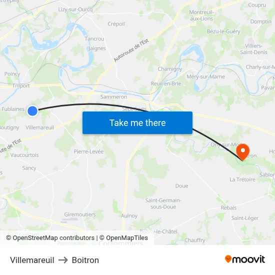 Villemareuil to Boitron map