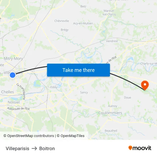 Villeparisis to Boitron map