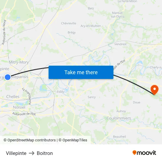 Villepinte to Boitron map