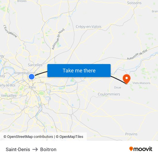 Saint-Denis to Boitron map
