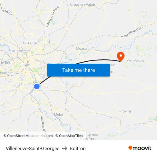 Villeneuve-Saint-Georges to Boitron map