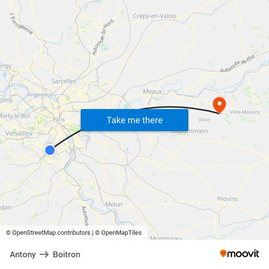 Antony to Boitron map