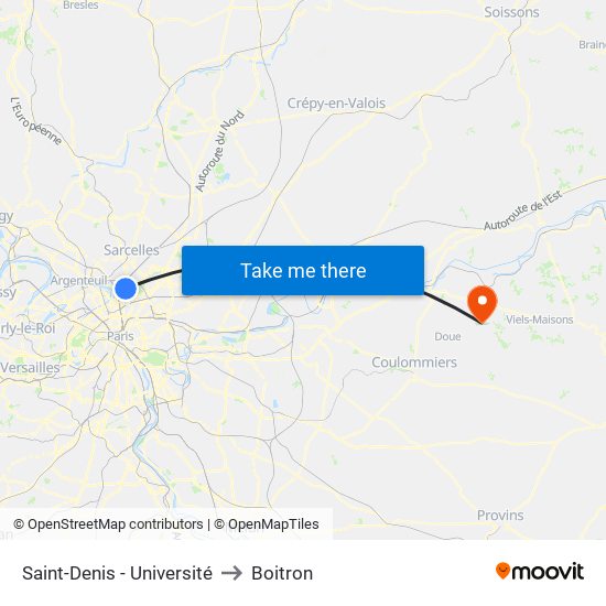 Saint-Denis - Université to Boitron map