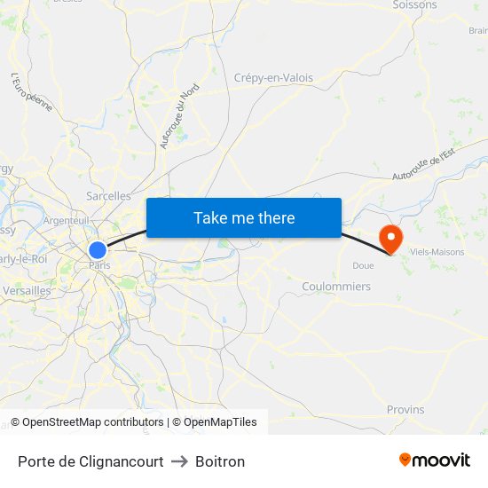 Porte de Clignancourt to Boitron map