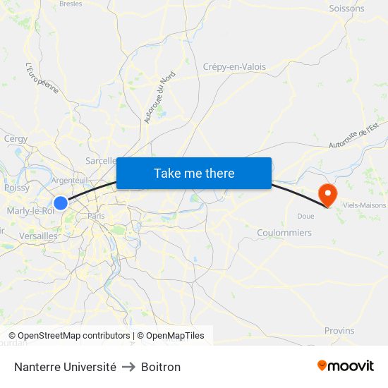 Nanterre Université to Boitron map