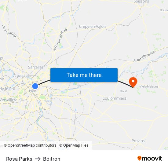 Rosa Parks to Boitron map