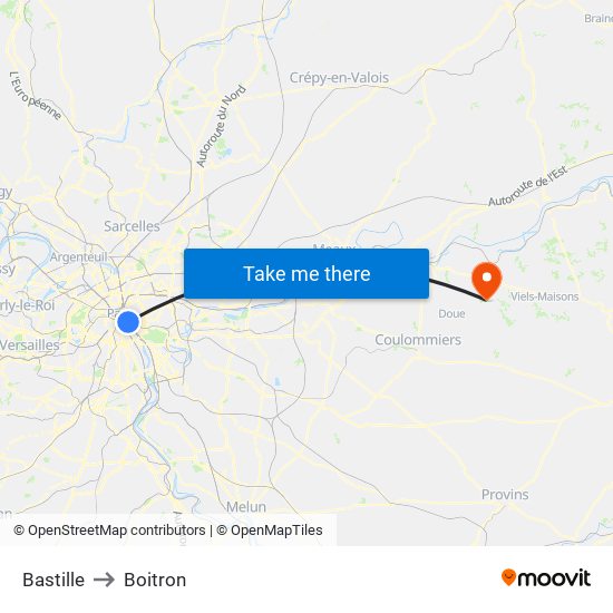 Bastille to Boitron map