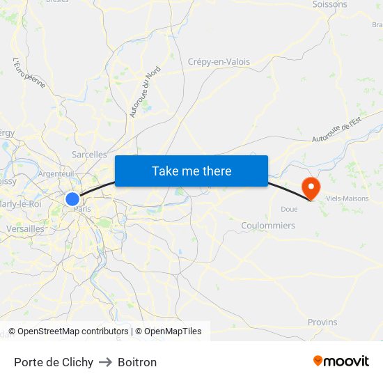 Porte de Clichy to Boitron map