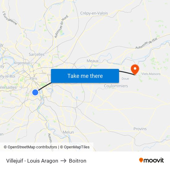 Villejuif - Louis Aragon to Boitron map