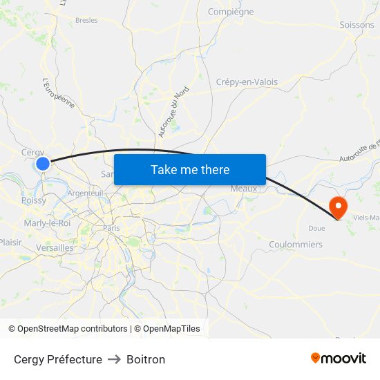 Cergy Préfecture to Boitron map