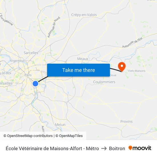 École Vétérinaire de Maisons-Alfort - Métro to Boitron map
