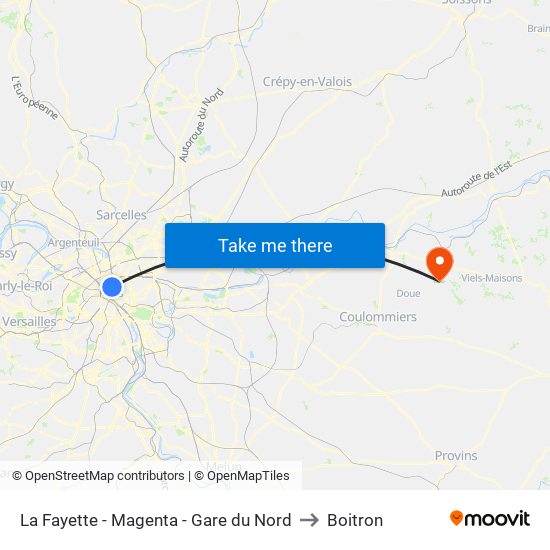 La Fayette - Magenta - Gare du Nord to Boitron map