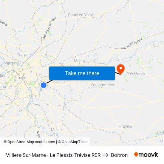 Villiers-Sur-Marne - Le Plessis-Trévise RER to Boitron map