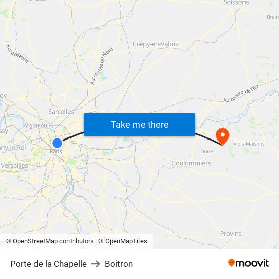 Porte de la Chapelle to Boitron map