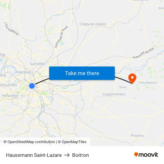 Haussmann Saint-Lazare to Boitron map