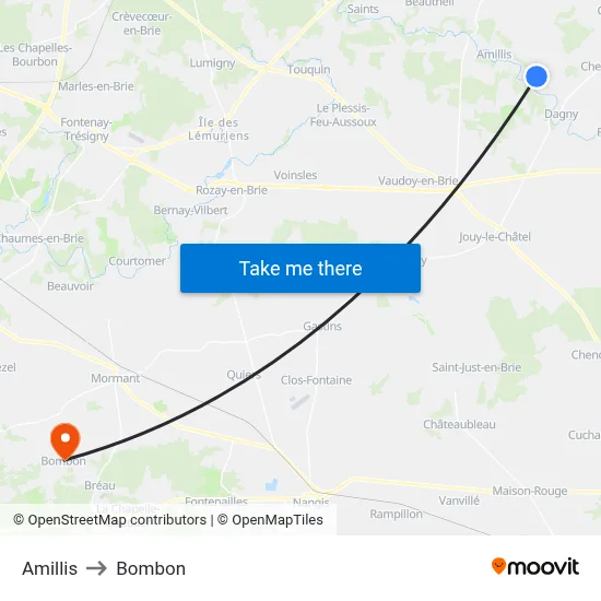 Amillis to Bombon map