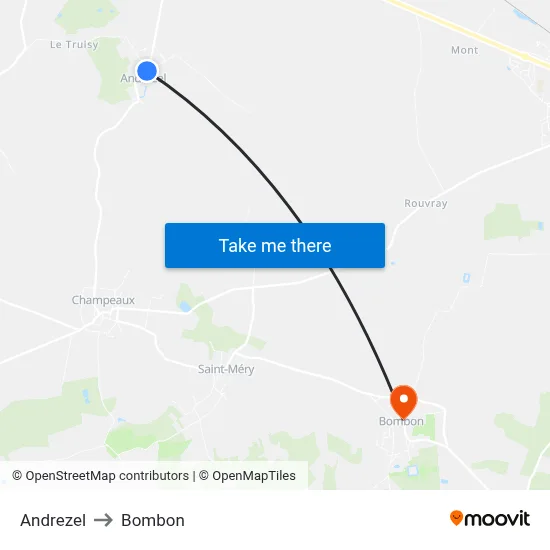 Andrezel to Bombon map
