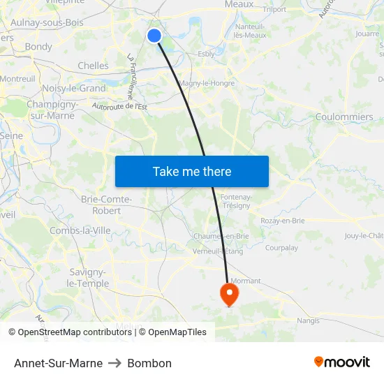 Annet-Sur-Marne to Bombon map