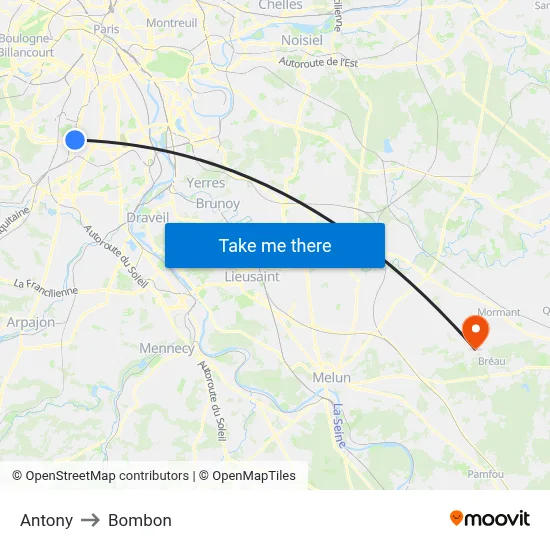 Antony to Bombon map