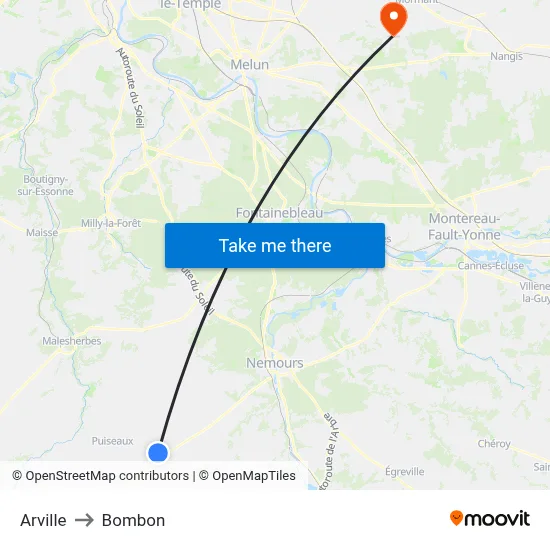 Arville to Bombon map
