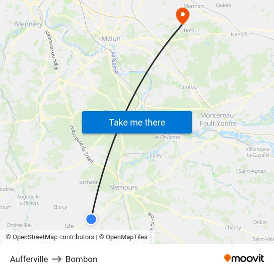 Aufferville to Bombon map