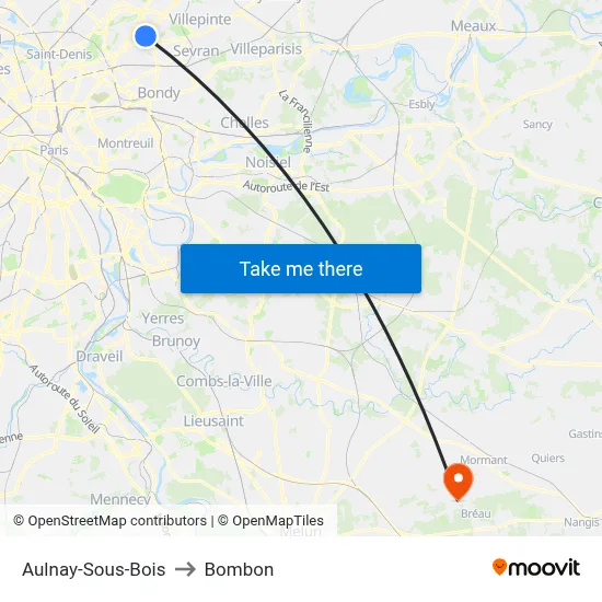 Aulnay-Sous-Bois to Bombon map