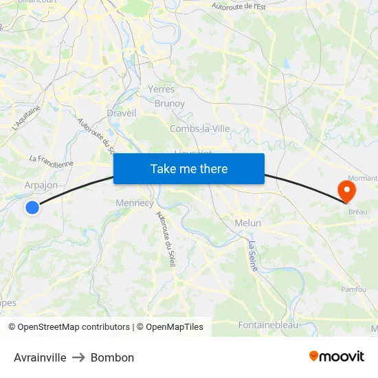 Avrainville to Bombon map