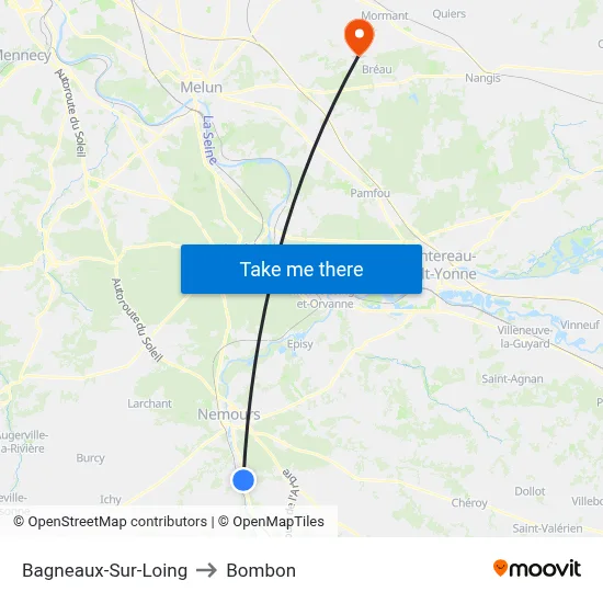 Bagneaux-Sur-Loing to Bombon map