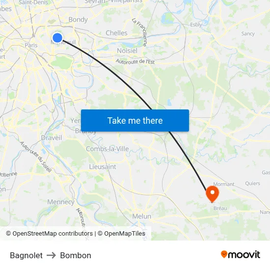 Bagnolet to Bombon map