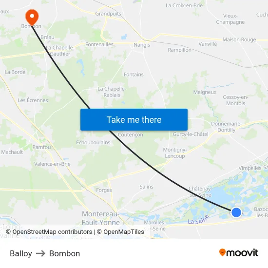 Balloy to Bombon map