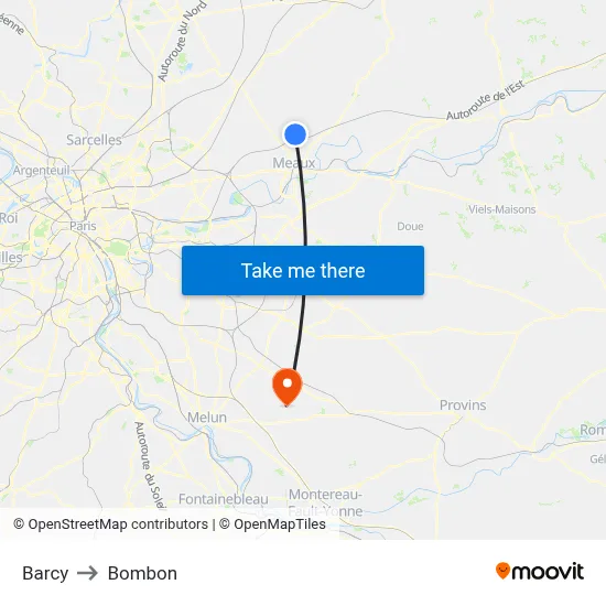 Barcy to Bombon map