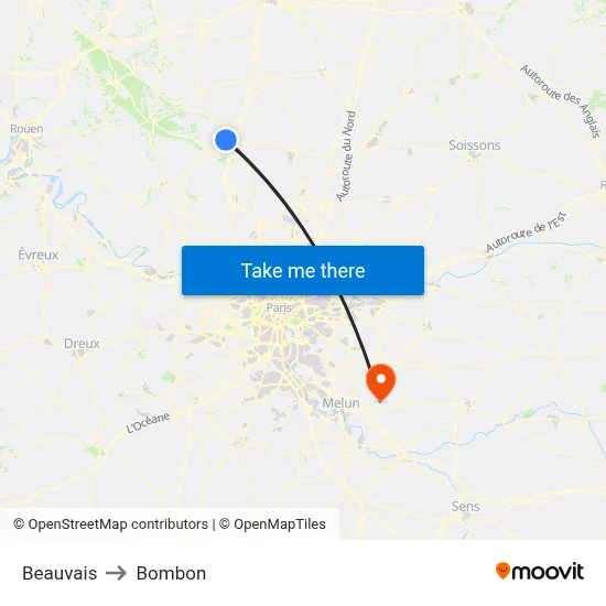 Beauvais to Bombon map
